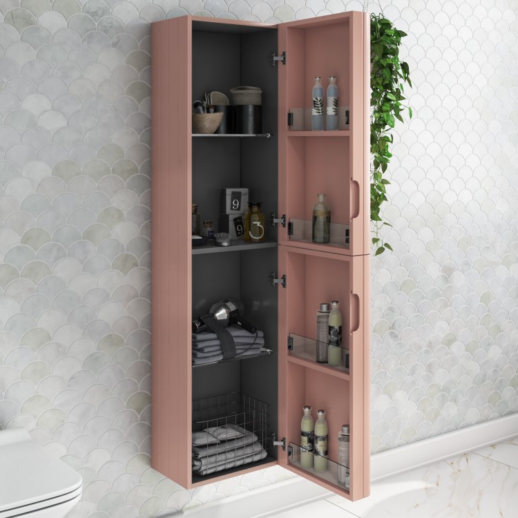 Pink Wall Mounted Tall Bathroom Cabinet 350mm - Empire