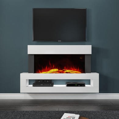 White Wall Mounted Electric Fireplace, Large White Electric Fireplace With Bookshelves