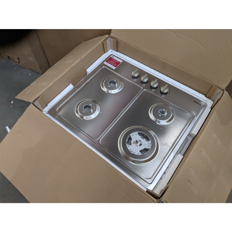 Refurbished Stoves GHU60C Front Control 58cm 4 Burner Gas Hob With Cast Iron Supports Stainless Steel