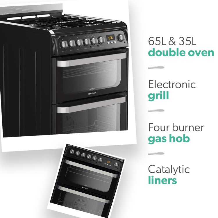 Hotpoint Ultima 60cm Double Oven Dual Fuel Cooker - Black