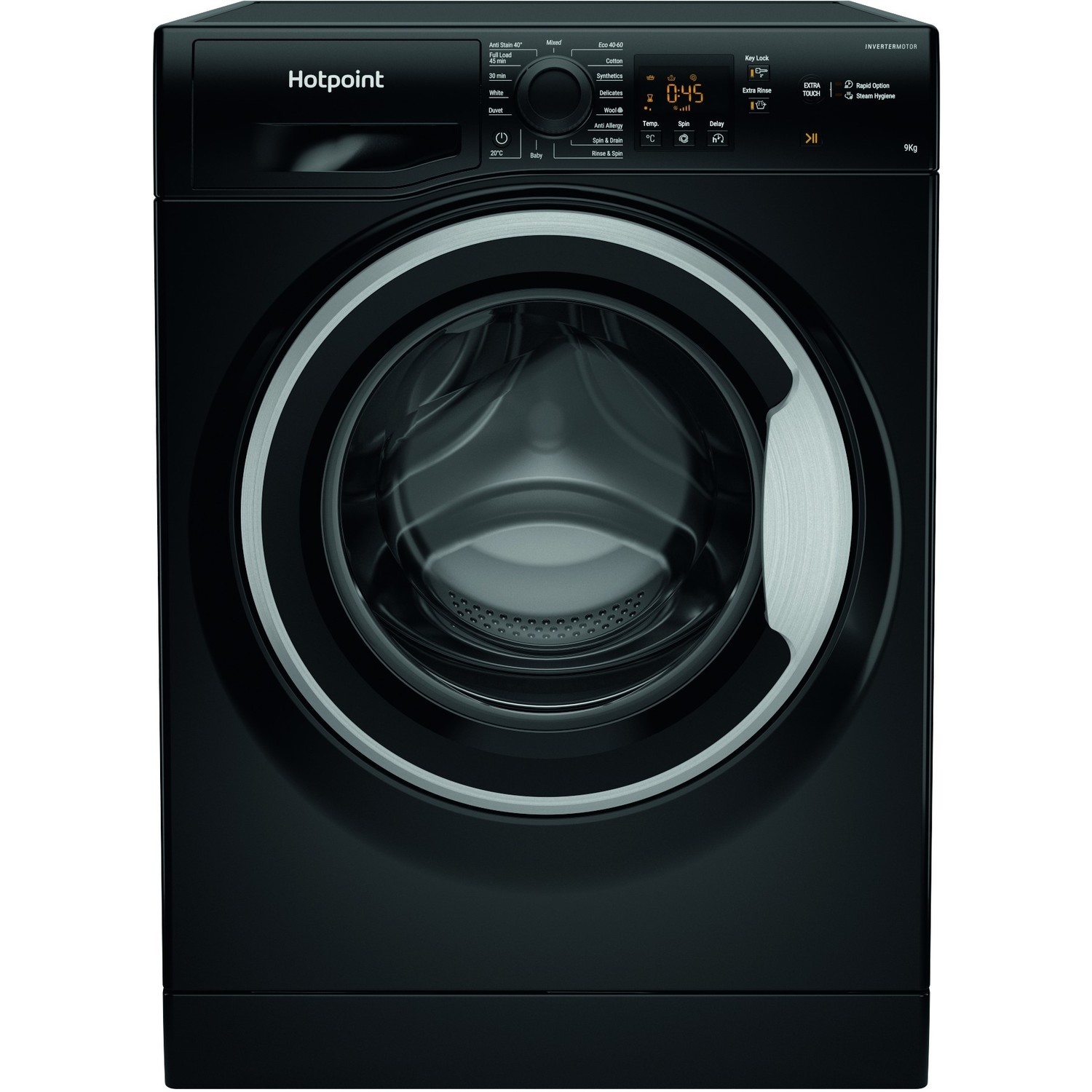 Refurbished Hotpoint NSWM963CBSUKN Freestanding 9KG 1600 Spin Washing Machine Black