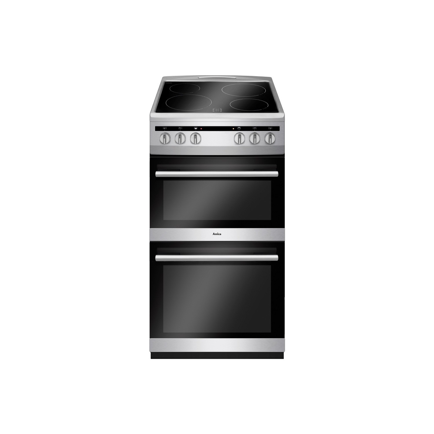 Amica 50cm Double Cavity Electric Cooker with Ceramic Hob - Silver