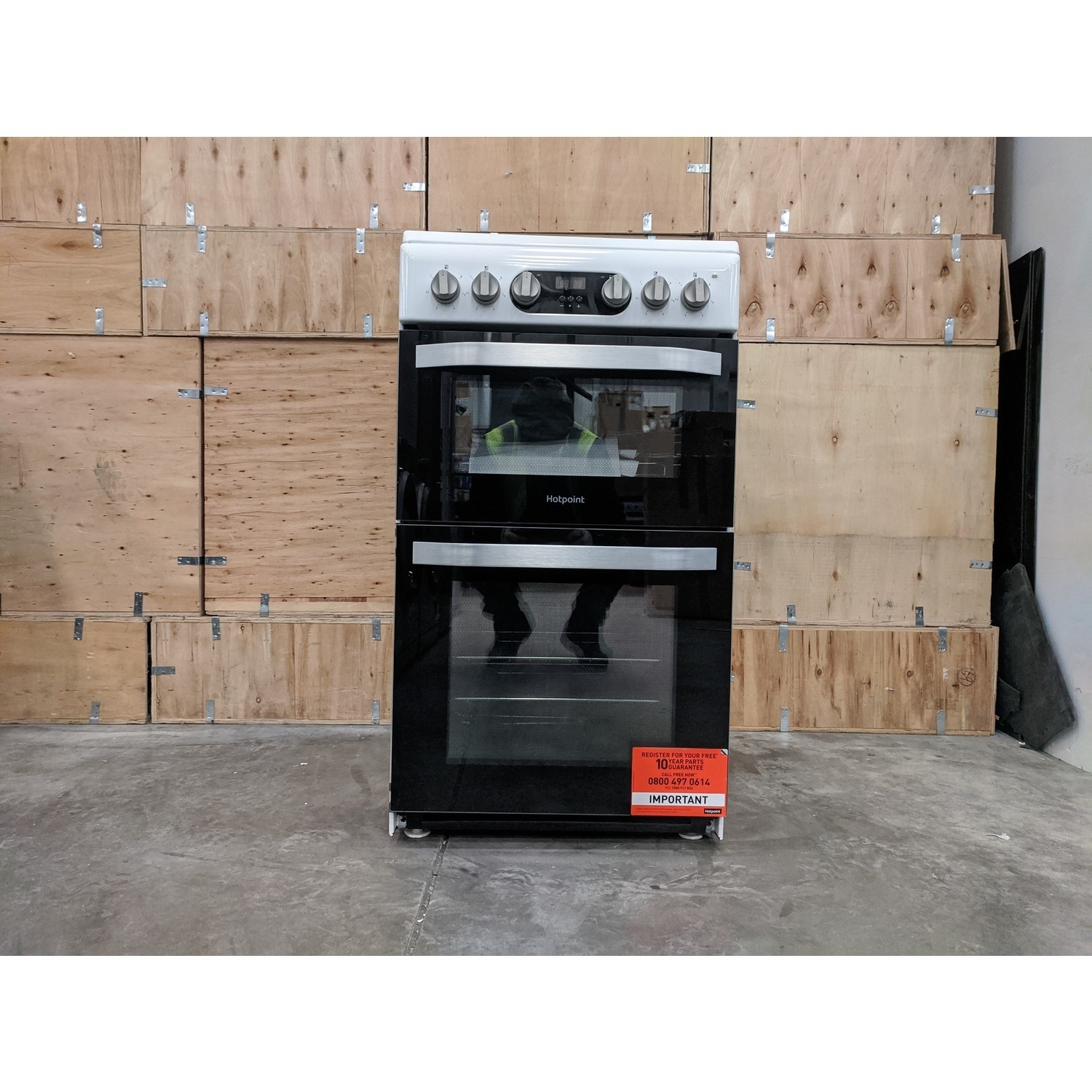 Refurbished Hotpoint HD5V93CCW 50cm Double Oven Electric Cooker with