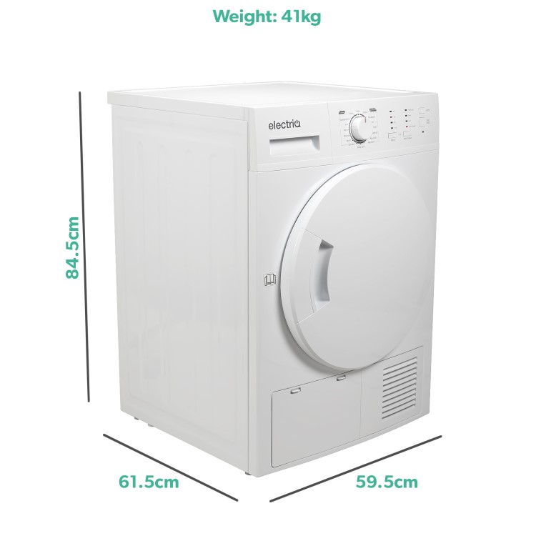 GRADE A2 - electriQ 8kg Freestanding Condenser Tumble Dryer - White