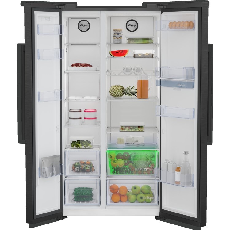 Beko 576 Litre Side By Side American Style Fridge Freezer  - Black Stainless Steel