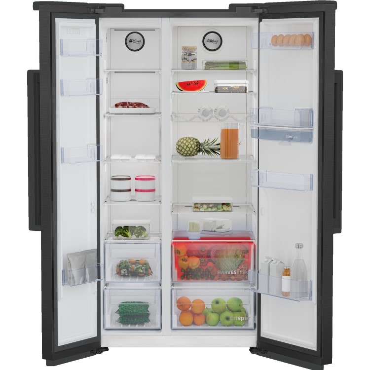 Beko 576 Litre Side By Side American Style Fridge Freezer  - Black Stainless Steel