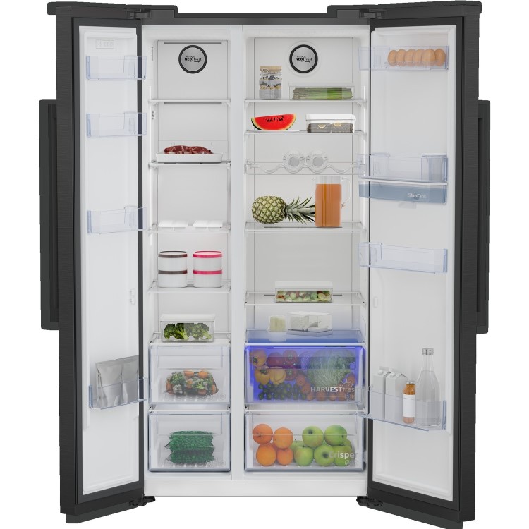 Beko 576 Litre Side By Side American Style Fridge Freezer  - Black Stainless Steel