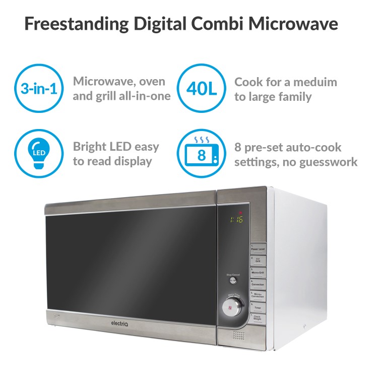 electriQ Digital 40L 1000W Freestanding Combination Microwave in Stainless Steel