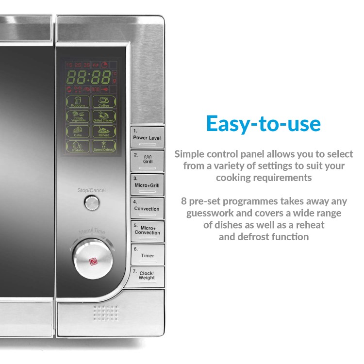 electriQ Digital 40L 1000W Freestanding Combination Microwave in Stainless Steel