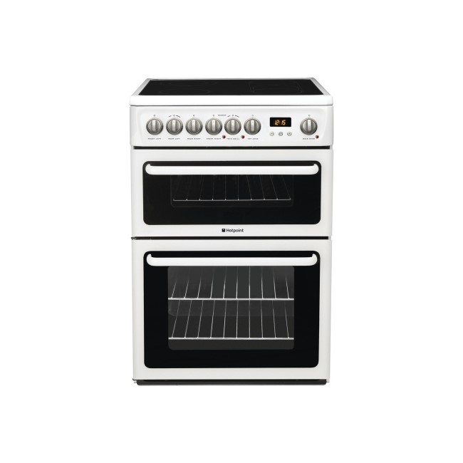 Refurbished Hotpoint HAE60P 60cm Double Oven Electric Cooker White