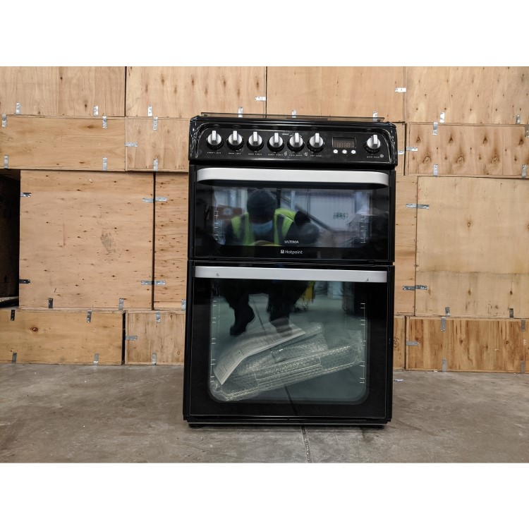 Refurbished Hotpoint Ultima HUD61KS 60cm Double Oven Dual Fuel Cooker Black