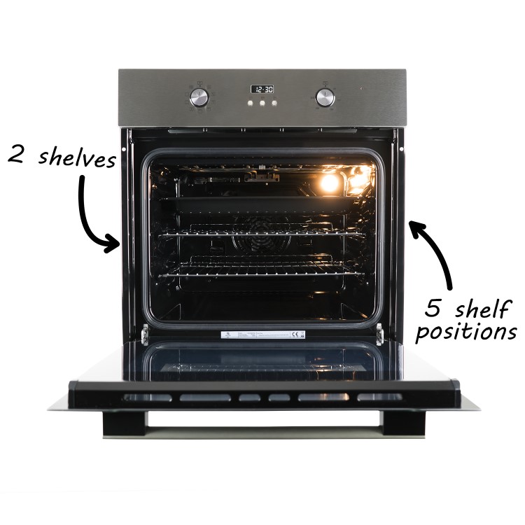 GRADE A3 - electriQ 65 litre 9 Function Full Fan Electric Single Oven Stainless Steel - Supplied with a plug