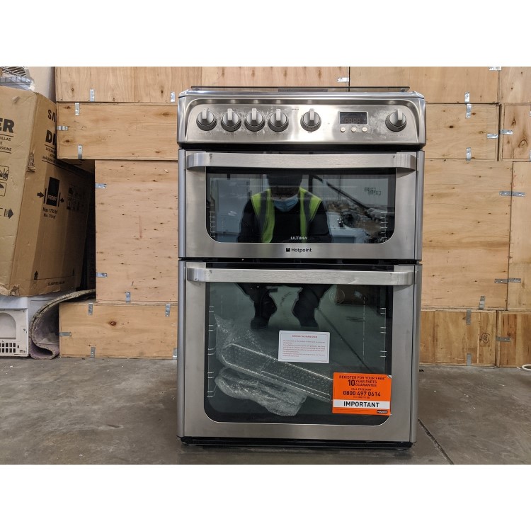 Refurbished Hotpoint Ultima HUG61X 60cm Double Oven Gas Cooker Stainless Steel