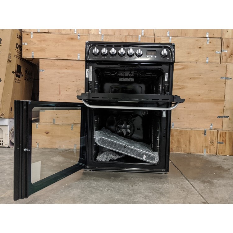 Refurbished Hotpoint Ultima HUE61K 60cm Double Oven Electric Cooker with Ceramic Hob Black