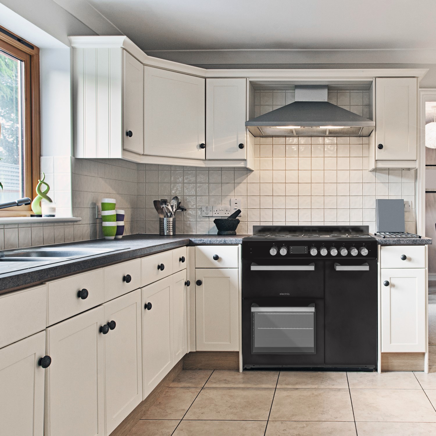 electriQ 90cm Dual Fuel Triple Cavity Range Cooker Black IQRANGE90B