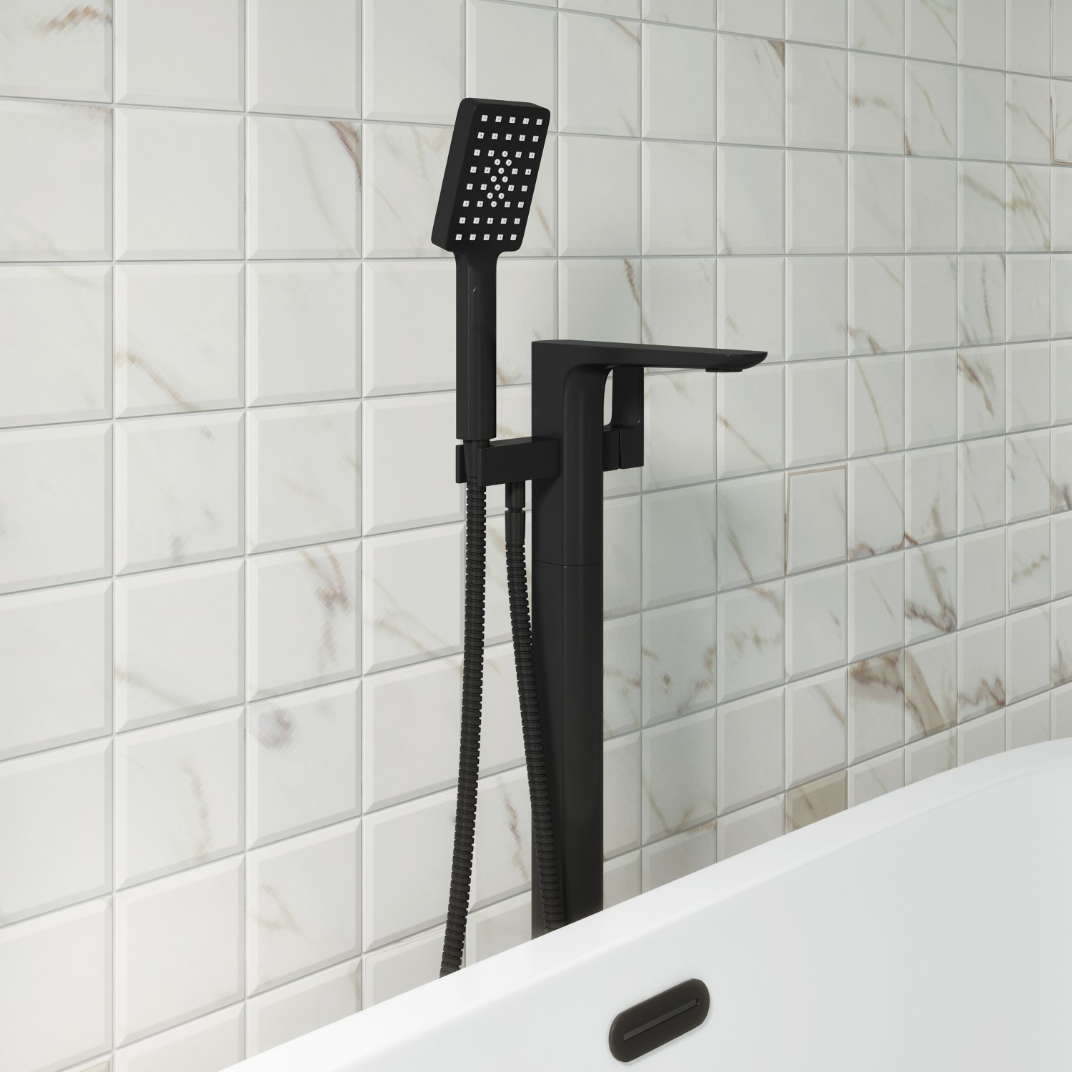 GRADE A1 Zana Square Matt Black Freestanding Bath Shower Mixer Tap A1