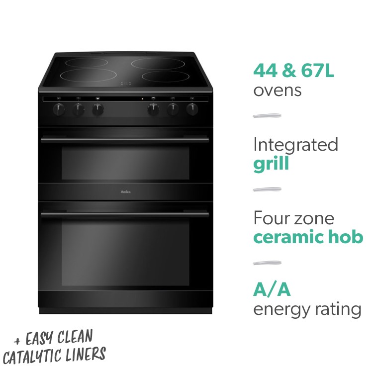 GRADE A2 - Amica AFC6520BL 60cm Double Oven Electric Cooker with Ceramic Hob - Black