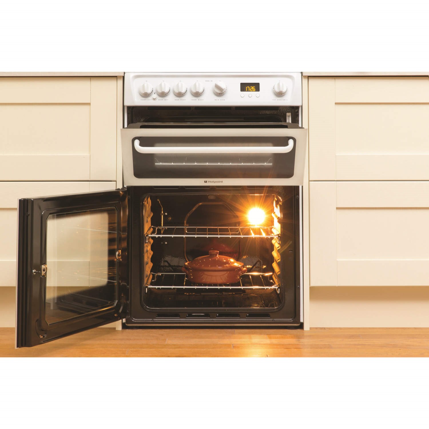 Hotpoint 60cm Double Oven Gas Cooker with Lid White HAGL60P