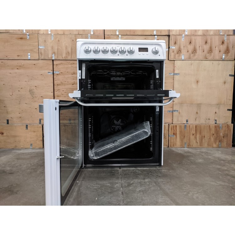 Refurbished Hotpoint Ultima HUE61PS 60cm Double Oven Electric Cooker with Ceramic Hob White