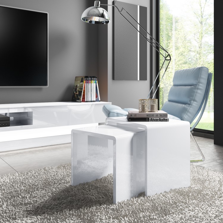 GRADE A2 - Set of 2 White Gloss Nesting Tables - Tiffany