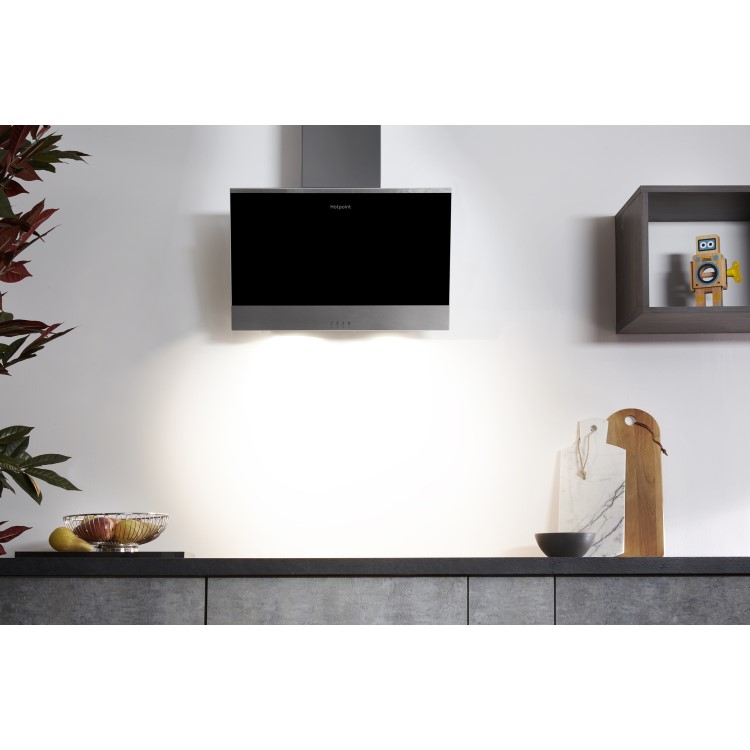 Refurbished Hotpoint PHVP66FLMK 60cm Angled Cooker Hood Black