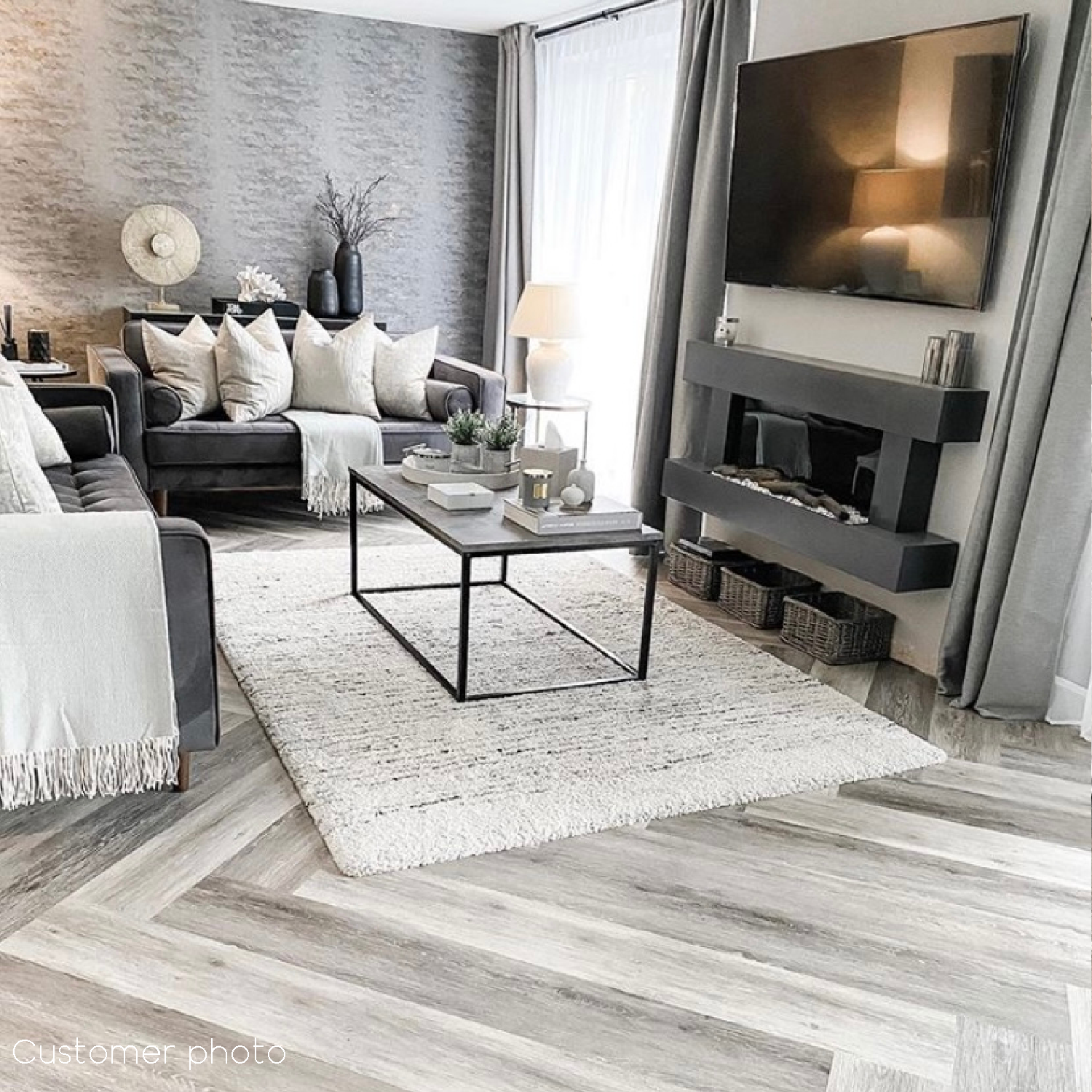 Grey Wall Mounted Electric Fireplace Suite with LED Lights Amberglo