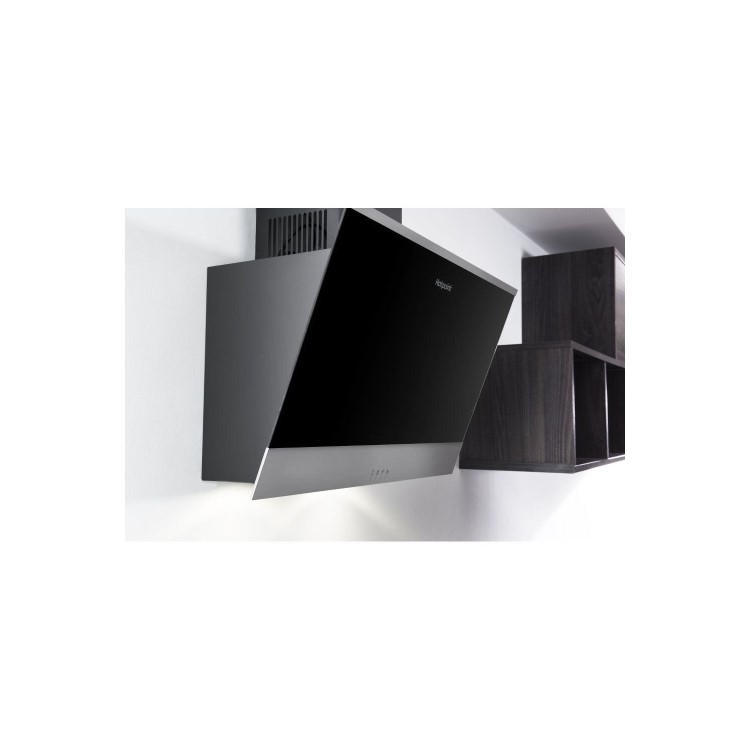 Refurbished Hotpoint PHVP66FLMK 60cm Angled Cooker Hood Black
