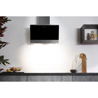 Refurbished Hotpoint PHVP66FLMK 60cm Angled Cooker Hood Black
