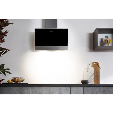 Refurbished Hotpoint PHVP66FLMK 60cm Angled Cooker Hood Black