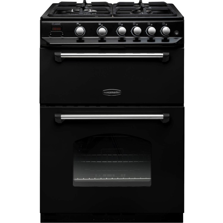 GRADE A1 - Rangemaster 10731 Classic 60cm Double Oven Gas Cooker Black And Chrome