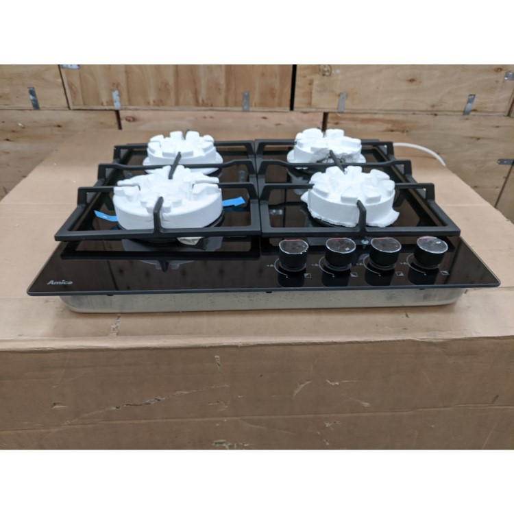 Refurbished Amica AGVH6250BL 59cm Gas on Glass 4 Burner Gas Hob Black