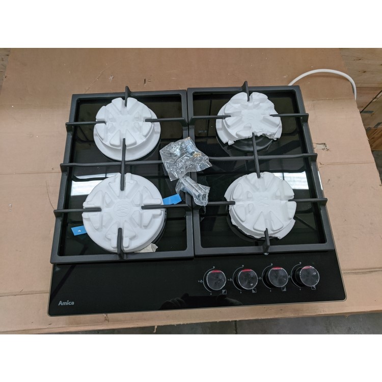 Refurbished Amica AGVH6250BL 59cm Gas on Glass 4 Burner Gas Hob Black