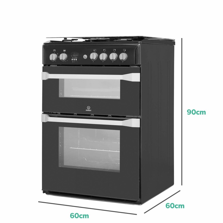 Indesit ID60G2K 60cm Double Oven Gas Cooker - Black