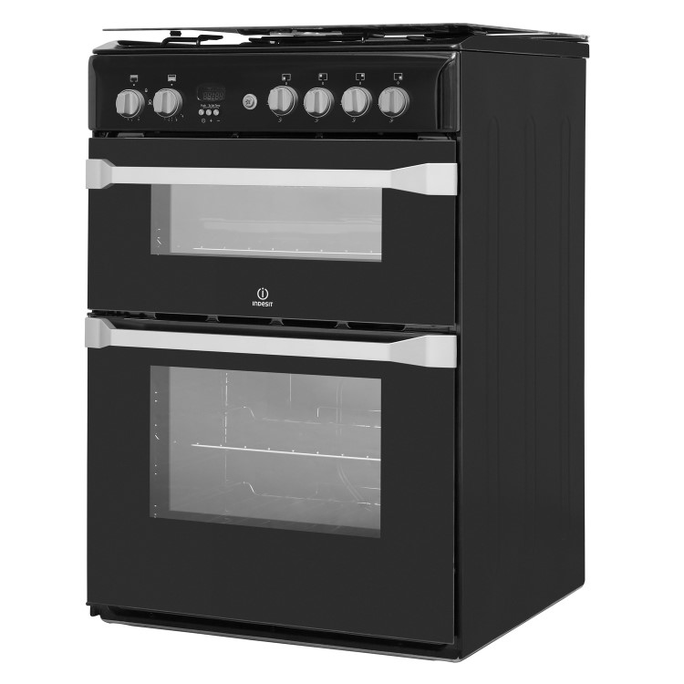 GRADE A2 - Indesit ID60G2K 60cm Double Oven Gas Cooker - Black