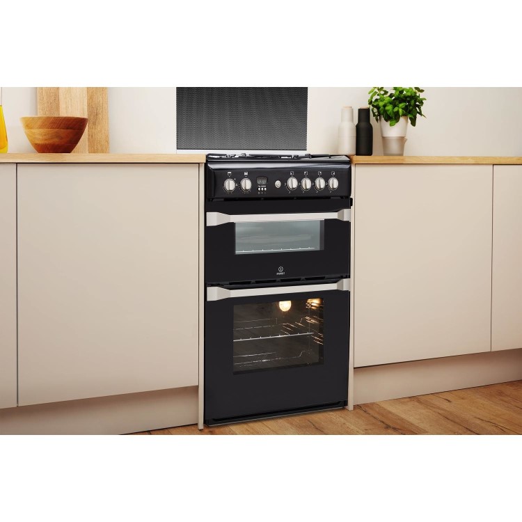 GRADE A2 - Indesit ID60G2K 60cm Double Oven Gas Cooker - Black