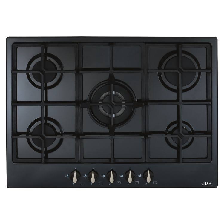 Refurbished CDA HG7251BL 70cm 5 burner gas hob - wok burner - front control - Black