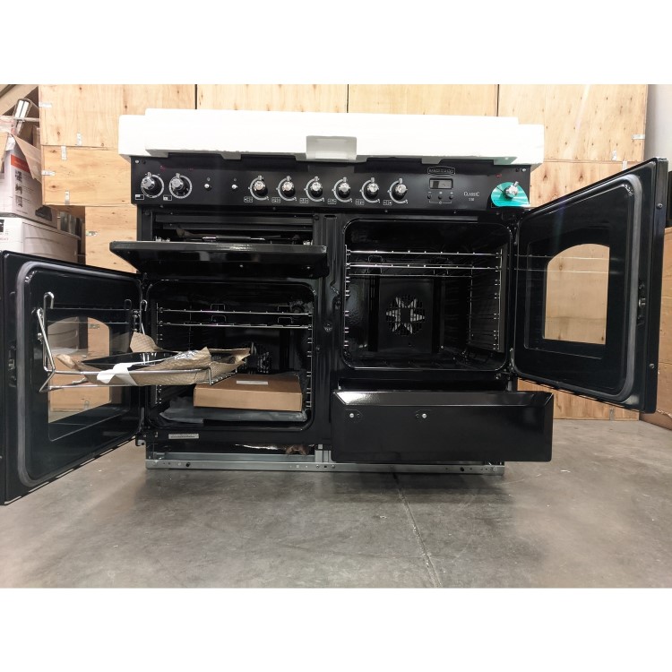 Refurbished Rangemaster Classic CLA110DFFBLC 110cm Dual Fuel Range Cooker Black & Chrome 