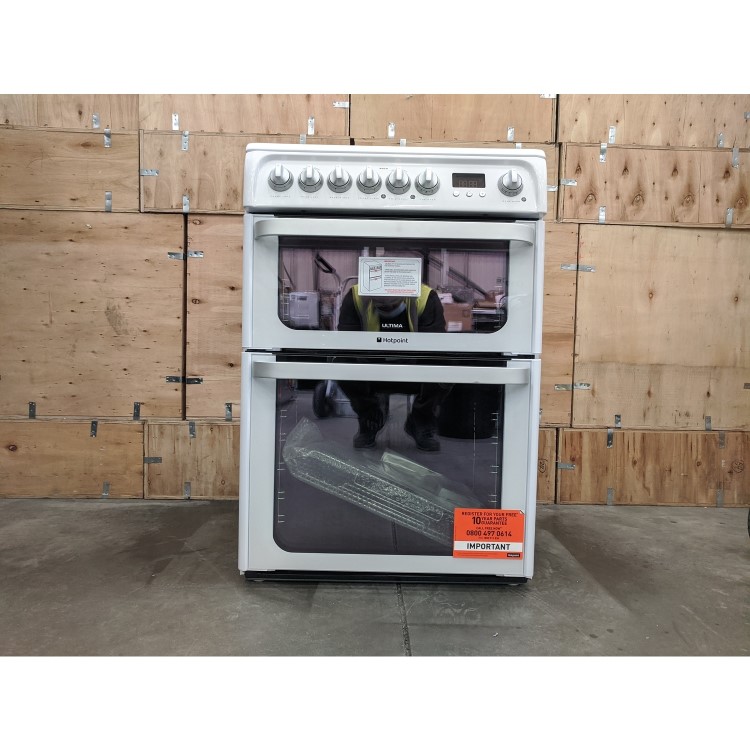 Refurbished Hotpoint Ultima HUE61PS 60cm Double Oven Electric Cooker with Ceramic Hob White