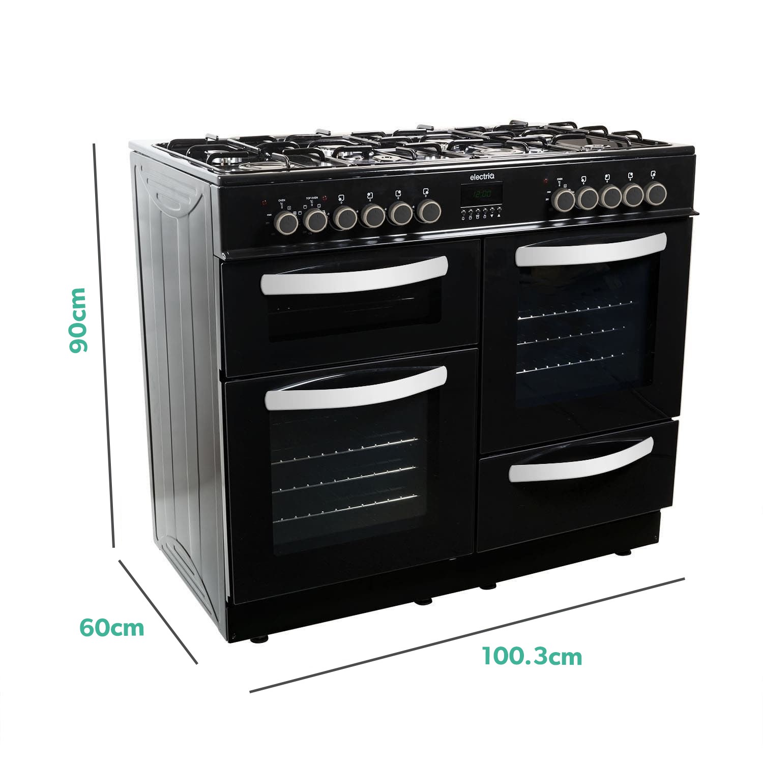 Refurbished electriQ EQRANGE100BLACK 100cm Dual Fuel Double Oven Range