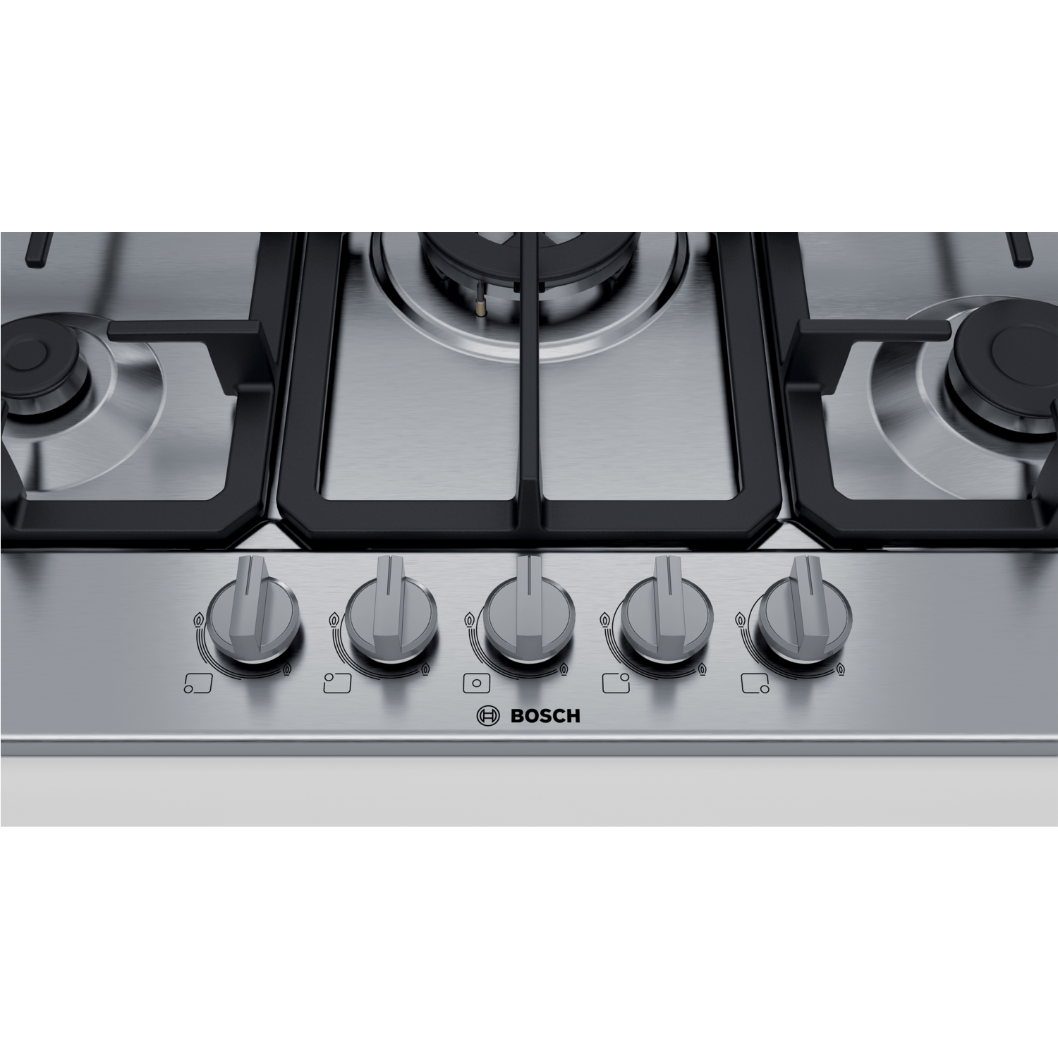 Refurbished Bosch PGQ7B5B90 75cm 5 Burner Gas Hob With Cast Iron Pan Stands Stainless Steel