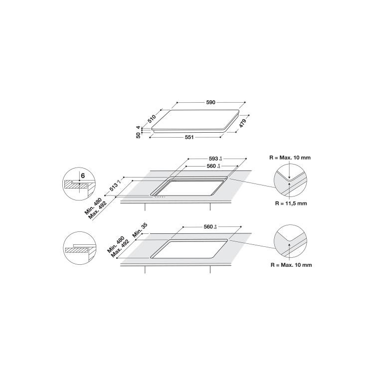 Refurbished Indesit IB88B60NE 60cm 4 Zone Induction Hob Black