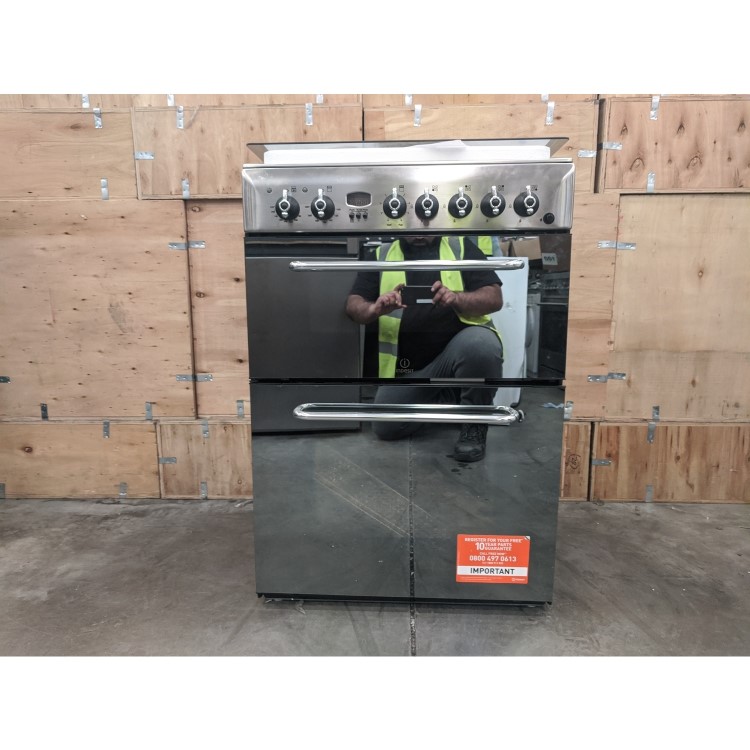 Refurbished Indesit KDP60SES 60cm Double Oven Dual Fuel Cooker Stainless Steel