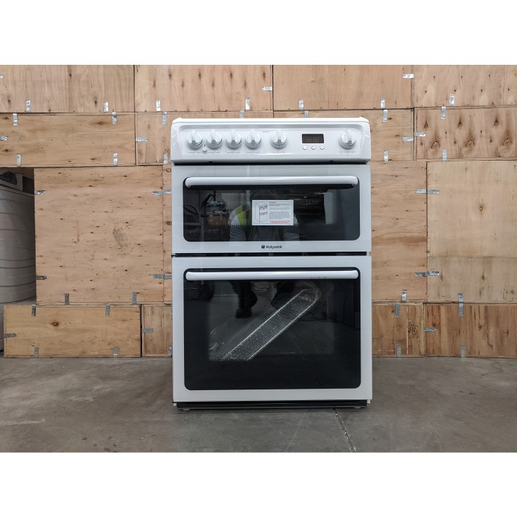 Refurbished Hotpoint HAG60P 60cm Double Oven Gas Cooker White