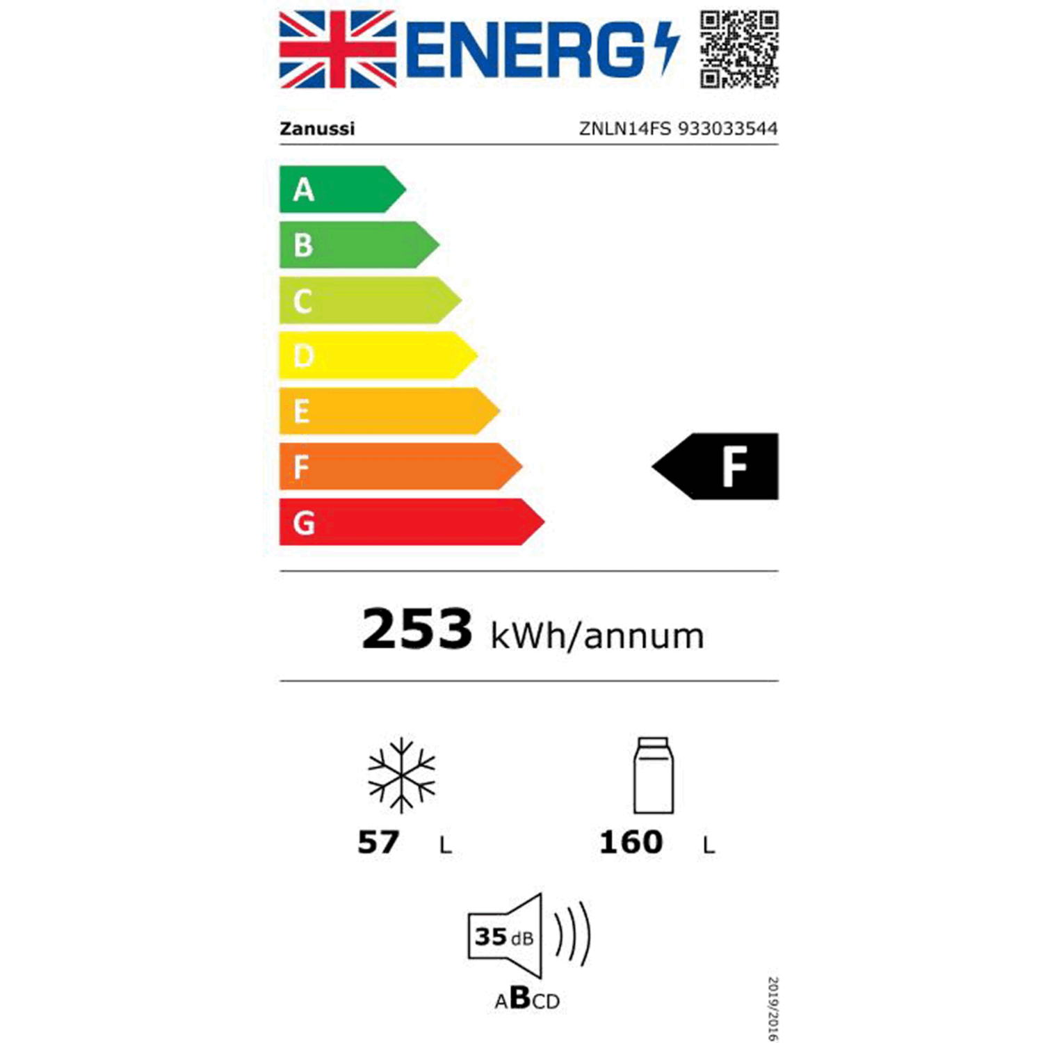 Zanussi 217 Litre Low Frost 70/30 Integrated Fridge Freezer ZNLN14FS