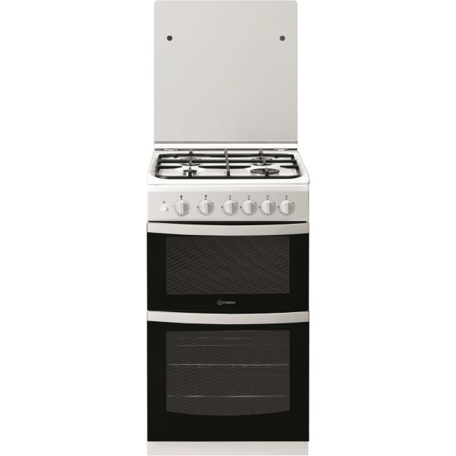 GRADE A2 - Indesit ID5G00KMWL 50cm Double Cavity Gas Cooker With Lid - White