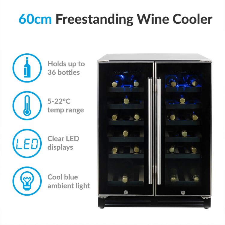 electriQ 36 Bottle Capacity Full Range Dual Zone Under Counter Wine Cooler - Black