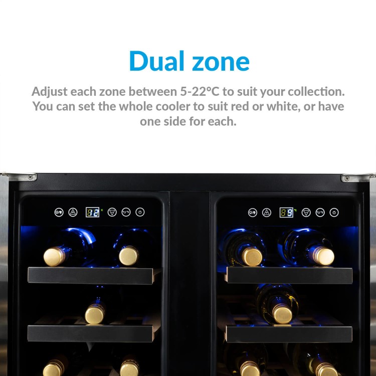 electriQ 36 Bottle Capacity Full Range Dual Zone Under Counter Wine Cooler - Black