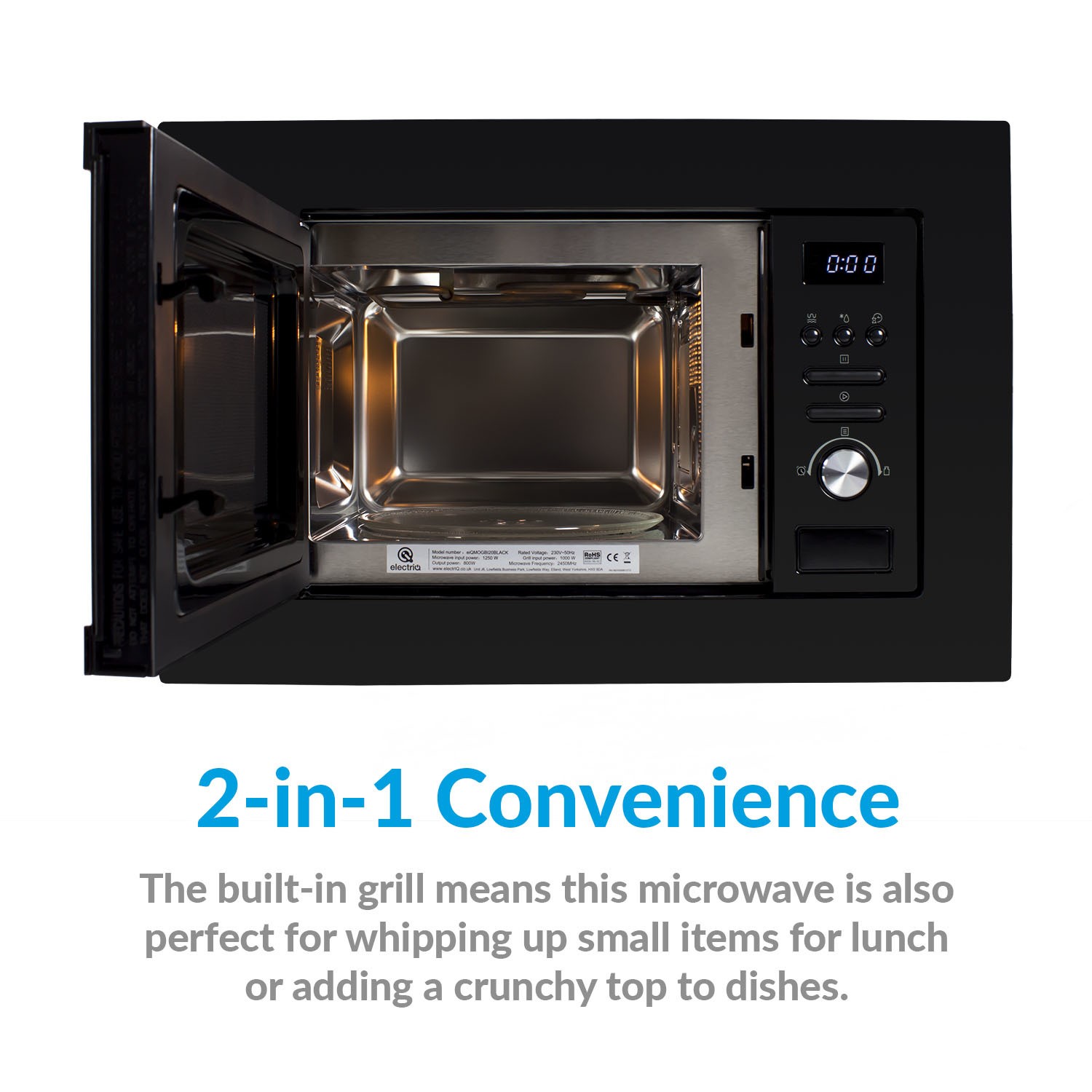electriQ 20L 800W Black BuiltIn Microwave with Grill eiQMOGBI20BLACK Appliances Direct