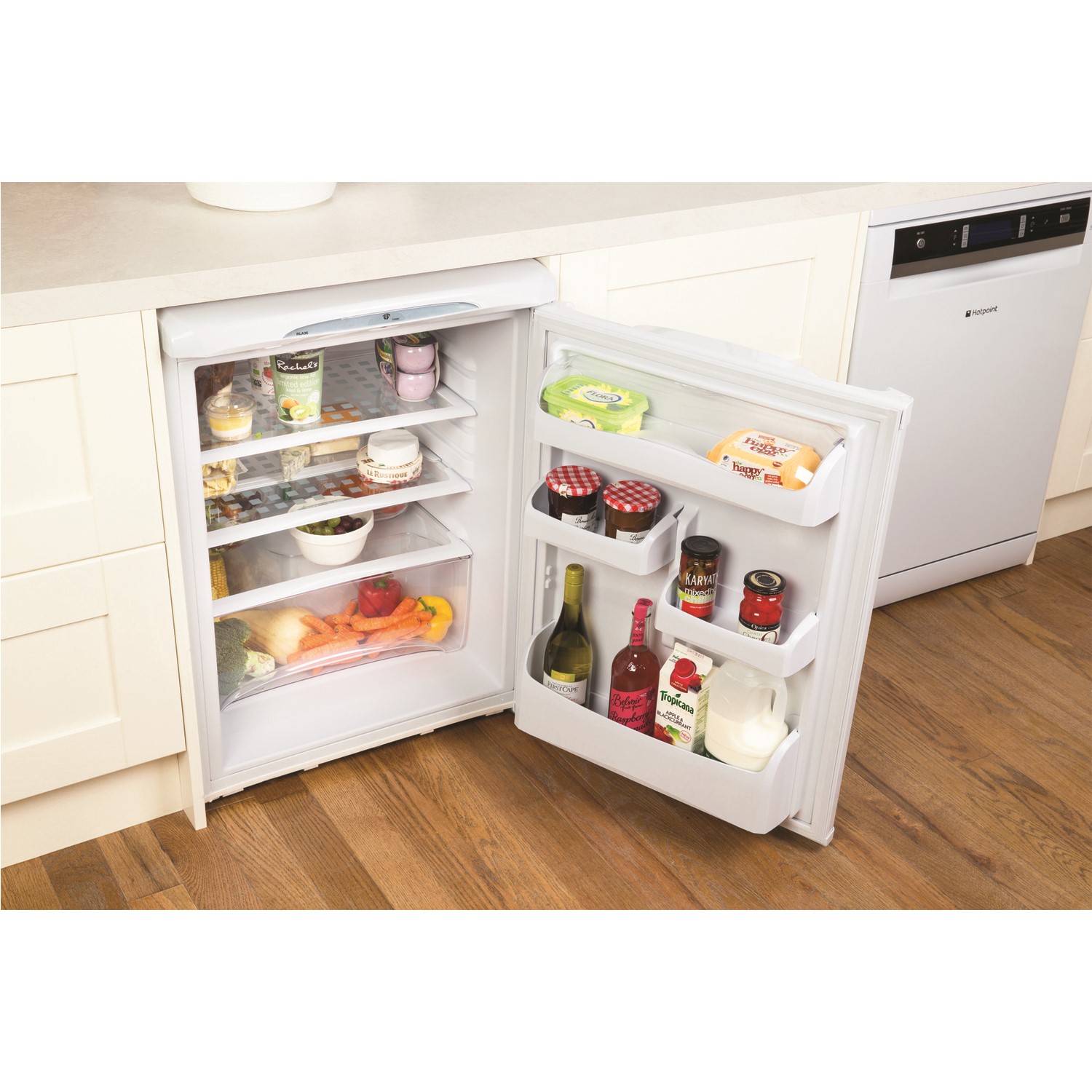 Refurbished Hotpoint RLA36P1 60cm Wide Under Counter Freestanding Fridge Global White 78104143