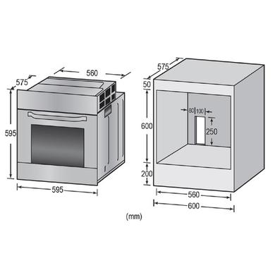 GRADE A2 - electriQ 70 litre 6 Function Built in Static Electric Single Oven - supplied with a plug